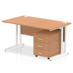 Dynamic Impulse Cantilever Straight Office Desk W1400 x D800 x H730mm Oak Finish White Frame With 3 Drawer Mobile Pedestal - I003890 DD