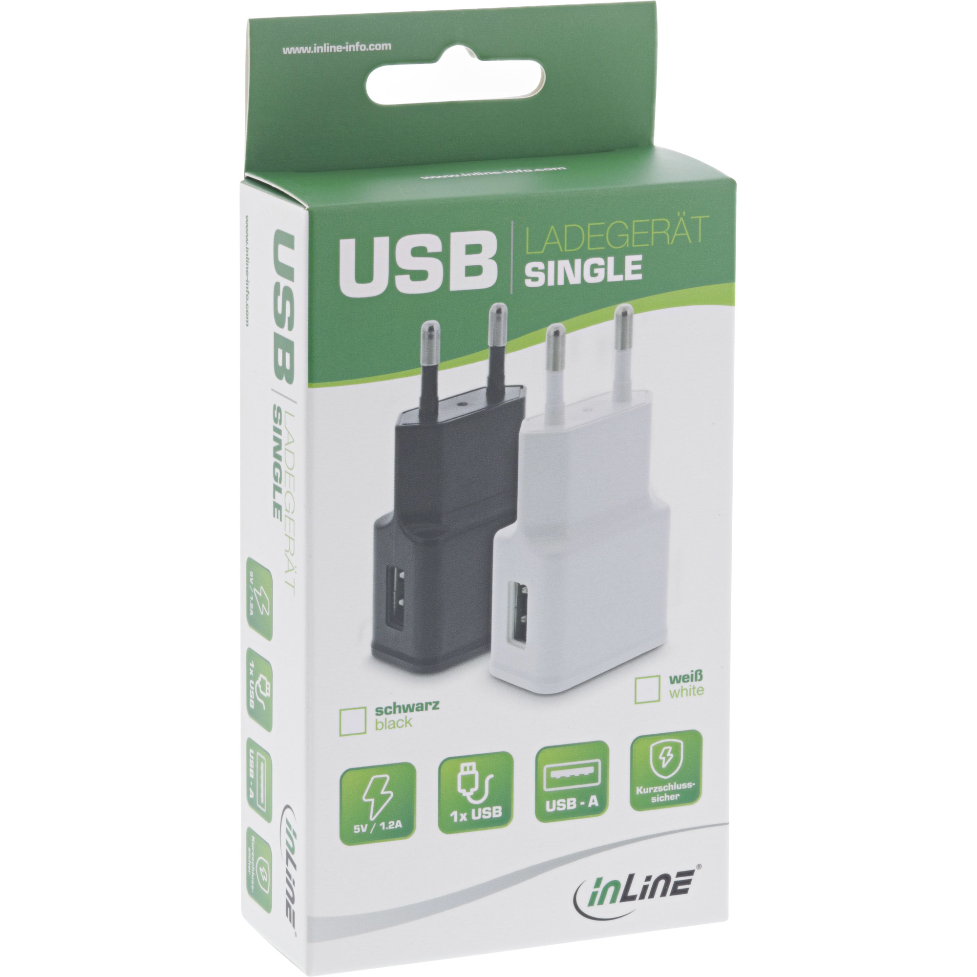 31504S INLINE INC USB Ladegert Single - Netzteil - 100-240V zu 5V/1,2A - schwarz