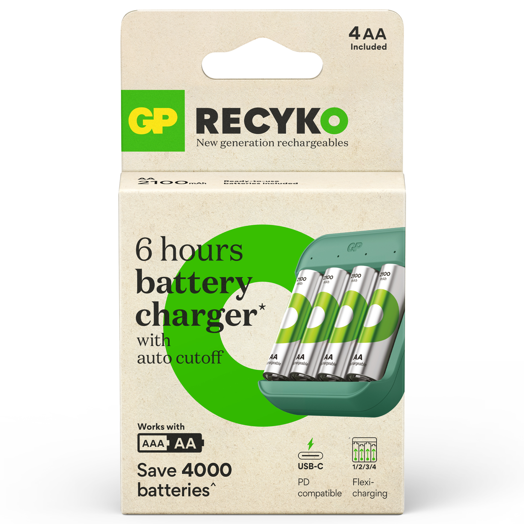 Gp Batteries Green Gp Recyko B423 Aa / Aaa Usb Battery Charger + 4X Recyko 2