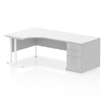 Dynamic Impulse W1600 x D1200 x H730mm Left Hand Crescent Desk Cantilever Leg With D800mm Desk High Pedestal White Finish White Frame - I004155 DD
