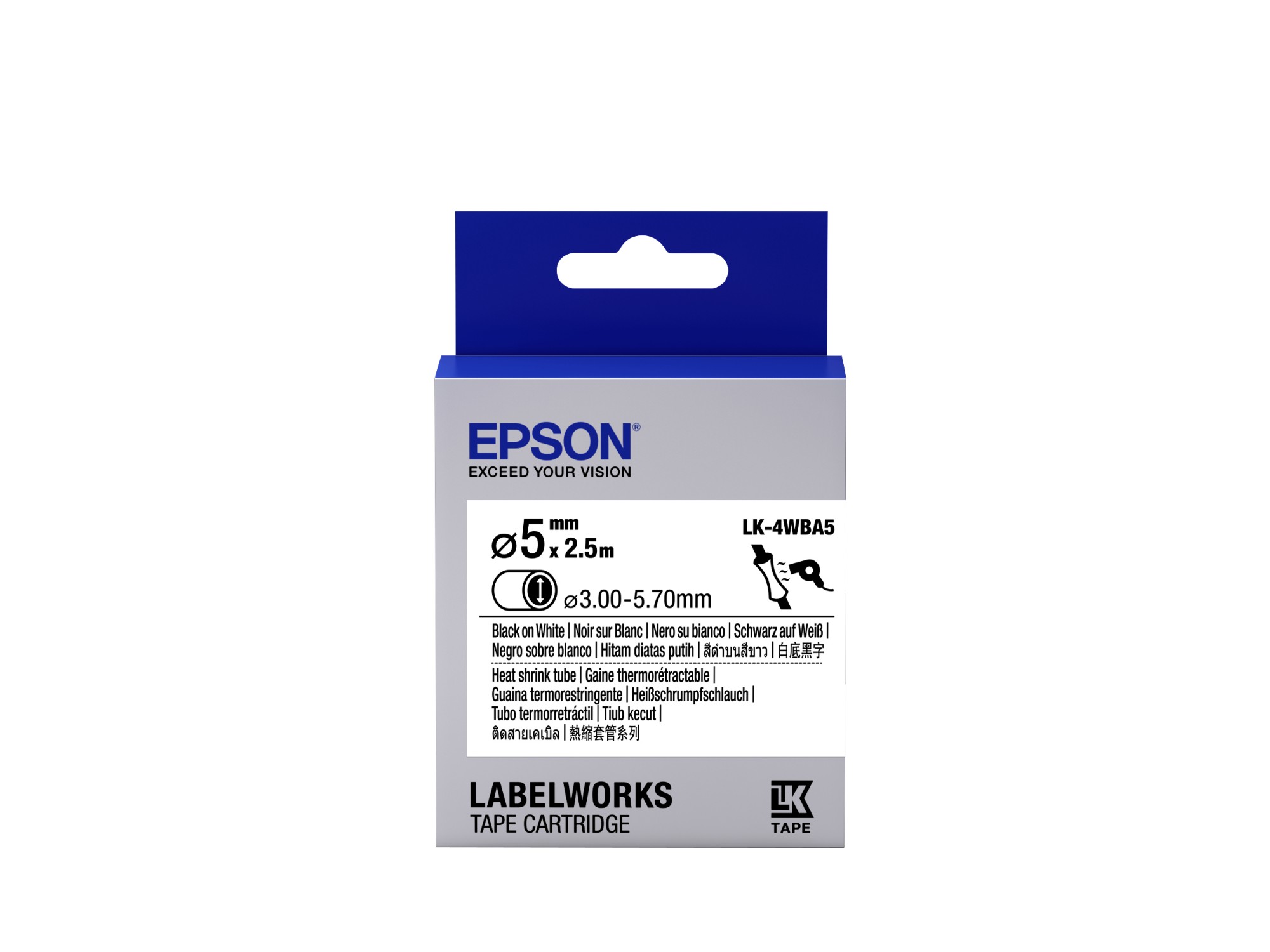Image of Epson C53S654904/LK-4WBA5 Heat Shrink Tubes black on white 5mm x 2.5m