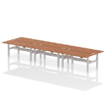 Dynamic Air Back-to-Back W1800 x D800mm Height Adjustable Sit Stand 6 Person Bench Desk With Cable Ports Walnut Finish Silver Frame - HA02804 DD