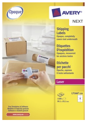 Image of Avery L7166-250 self-adhesive label White 1500 pc(s)