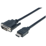 Manhattan HDMI to DVI-D 24+1 Cable, 3m, Black, Lifetime Warranty, Equivalent to HDDVIMM3M
