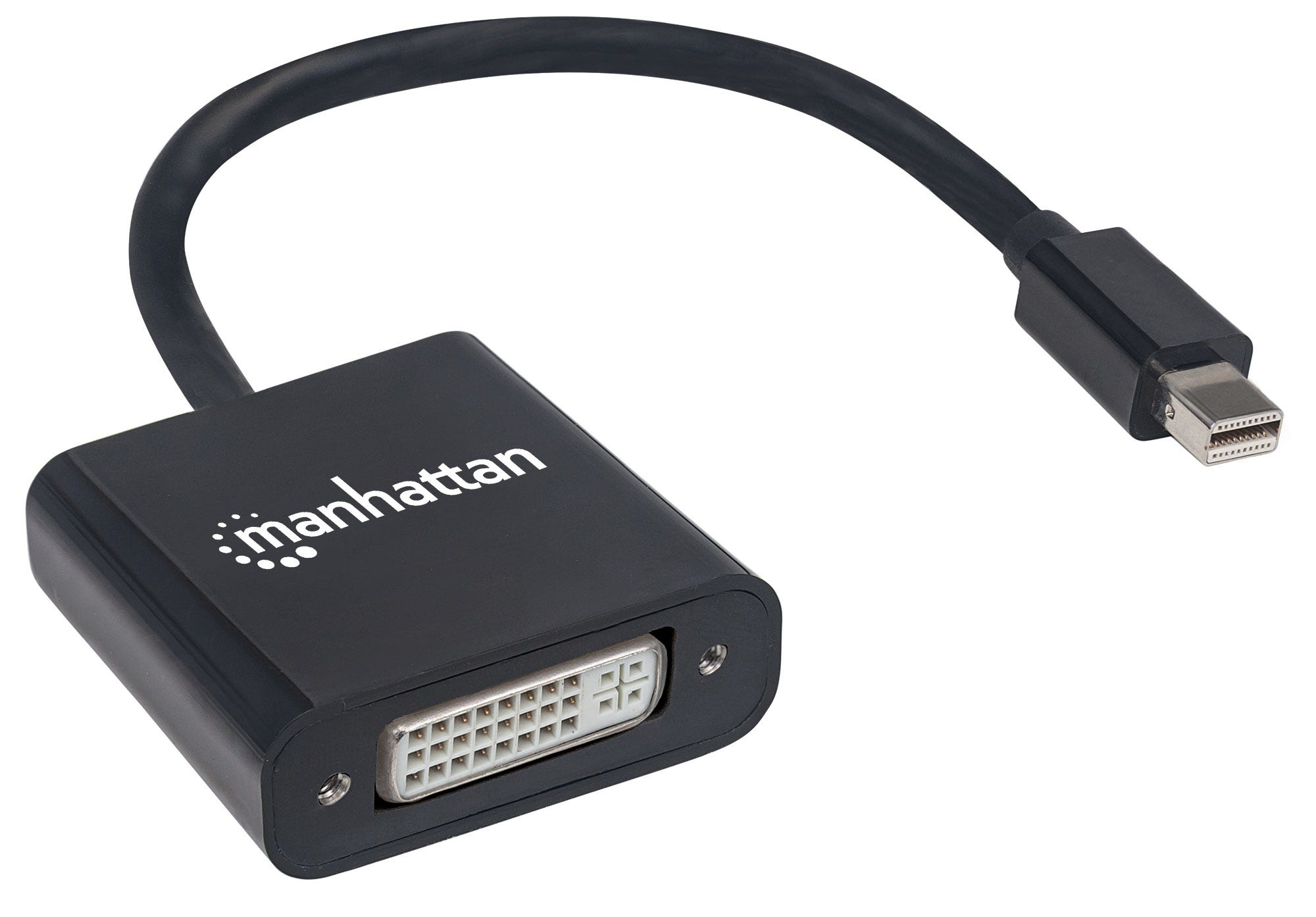 Manhattan Mini DisplayPort to DVI-I Dual-Link Adapter Cable, 19.5cm, Male to Female, Active, 3840x2160@30Hz, Compatible with DVD-D, Black, Three Year Warranty, Polybag