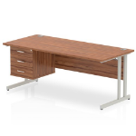 Dynamic Impulse W1800 x D800 x H730mm Straight Office Desk Cantilever Leg With 1x3 Drawer Single Fixed Pedestal Walnut Finish Silver Frame - MI001930 DD