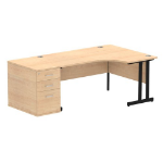Dynamic Impulse W1600 x D1200 x H730mm Right Hand Crescent Desk Cantilever Leg With D800mm Desk High Pedestal Maple Finish Black Frame - I004430 DD