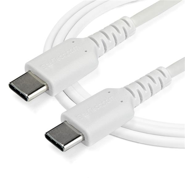 StarTech.com 1m USB C Charging Cable - Durable Fast Charge & Sync USB 3.1 Type C to USB C Laptop Charger Cord - TPE Jacket Aramid Fiber M/M 60W White - Samsung S10 S20 iPad Pro MS Surface