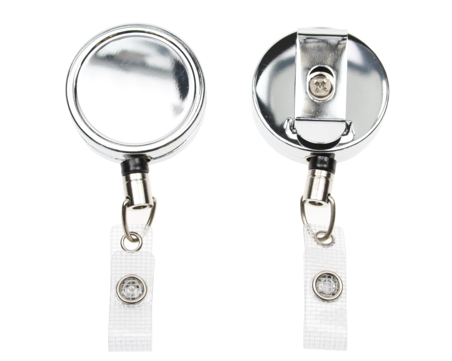 Image of Digital ID Chrome ID Badge Reels with Strap Clip (Pack of 50)