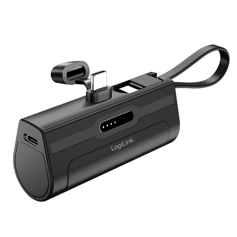 LogiLink Mobile Power Bank, LiPo, 4.500 mAh, built-in USB-C plug, black