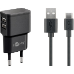 Goobay USB-C Charger Set (12 W), power unit with 2x USB ports and USB-C cable, 1 m, black