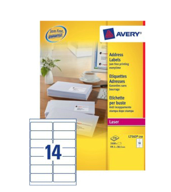 Image of Avery L7163-250 addressing label White Self-adhesive label