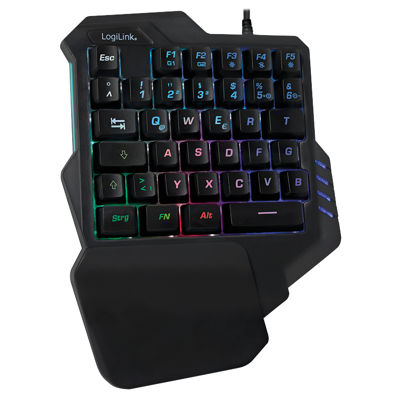 ID0181 LOGILINK Einhand-Gaming Tastatur, beleuchtet, schwarz