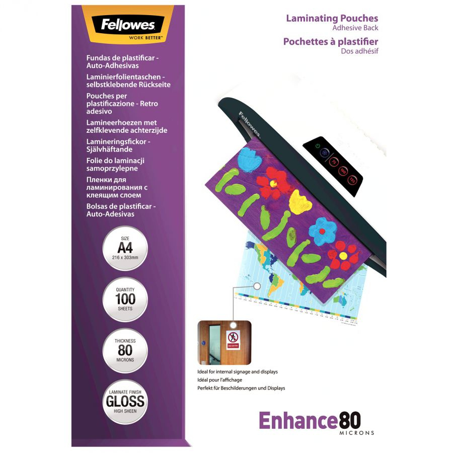 Fellowes A4 Self Adhesive Enhance Laminating Pouches(Pack of 100)53022