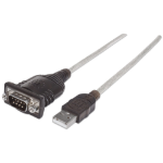Manhattan USB-A to Serial Converter cable, 1.8m, Male to Male, Serial/RS232/COM/DB9, Prolific PL-2303RA Chip, Black/Silver cable, Polybag