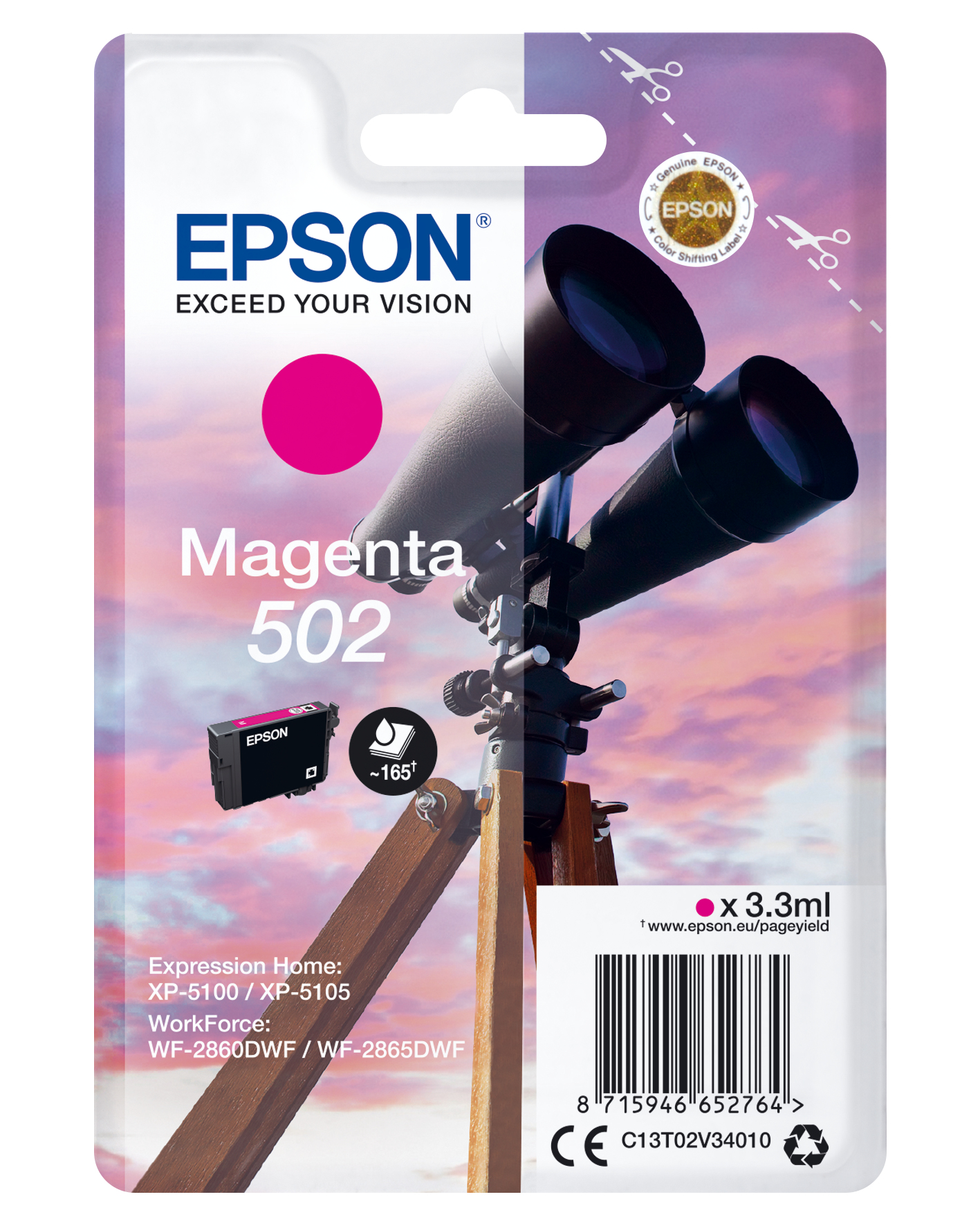 Image of Epson C13T02V34010/502 Ink cartridge magenta, 160 pages 3,3ml for...