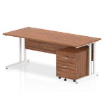 Dynamic Impulse Cantilever Straight Office Desk W1800 x D800 x H730mm Walnut Finish White Frame With 2 Drawer Mobile Pedestal - I003933 DD