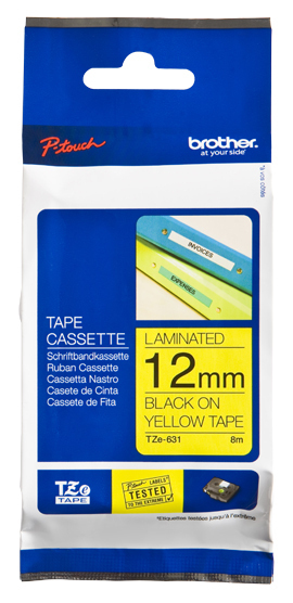 Brother P-Touch TZe 12mm Black on Yellow Labelling Tape TZE631