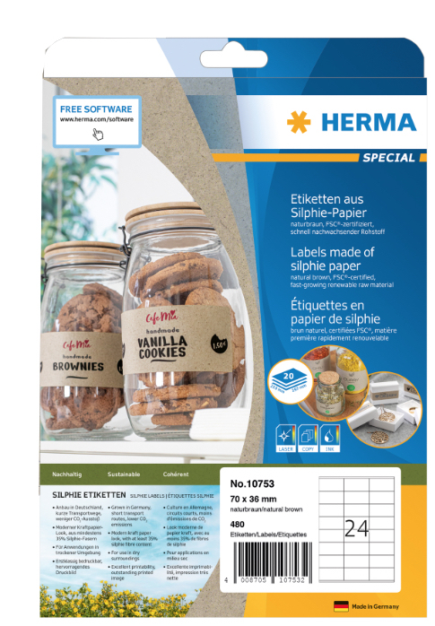 HERMA 10753 self-adhesive label Rectangle Permanent Brown 480 pc(s)
