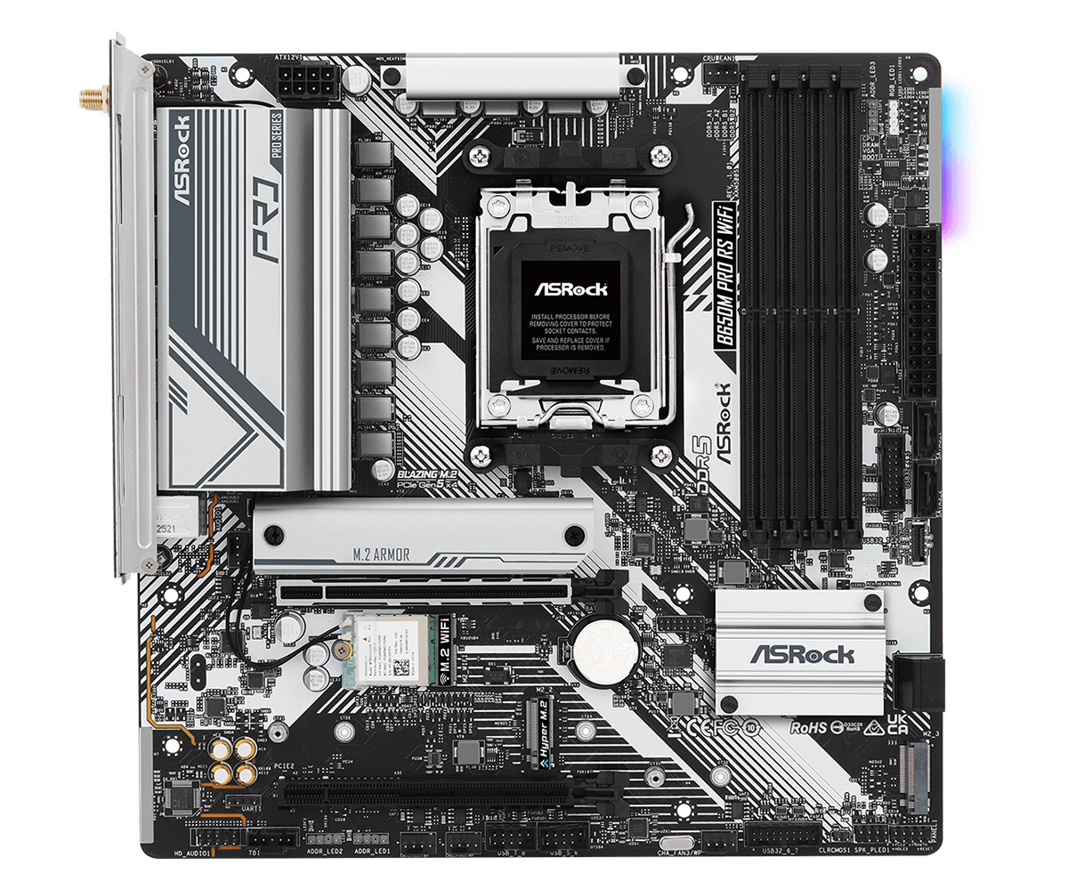 B650M PRO RS WIFI ASROCK B650M Pro RS WiFi - Motherboard - micro ATX - Socket AM5 - AMD B650 Chipsatz ...