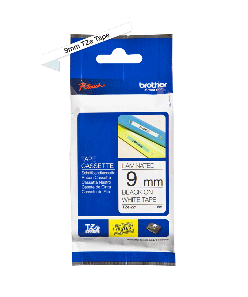 Brother TZE-221 DirectLabel black on white Laminat 9mm x 8m for Brother P-Touch TZ 3.5-18mm/6-12mm/6-18mm/6-24mm/6-36mm