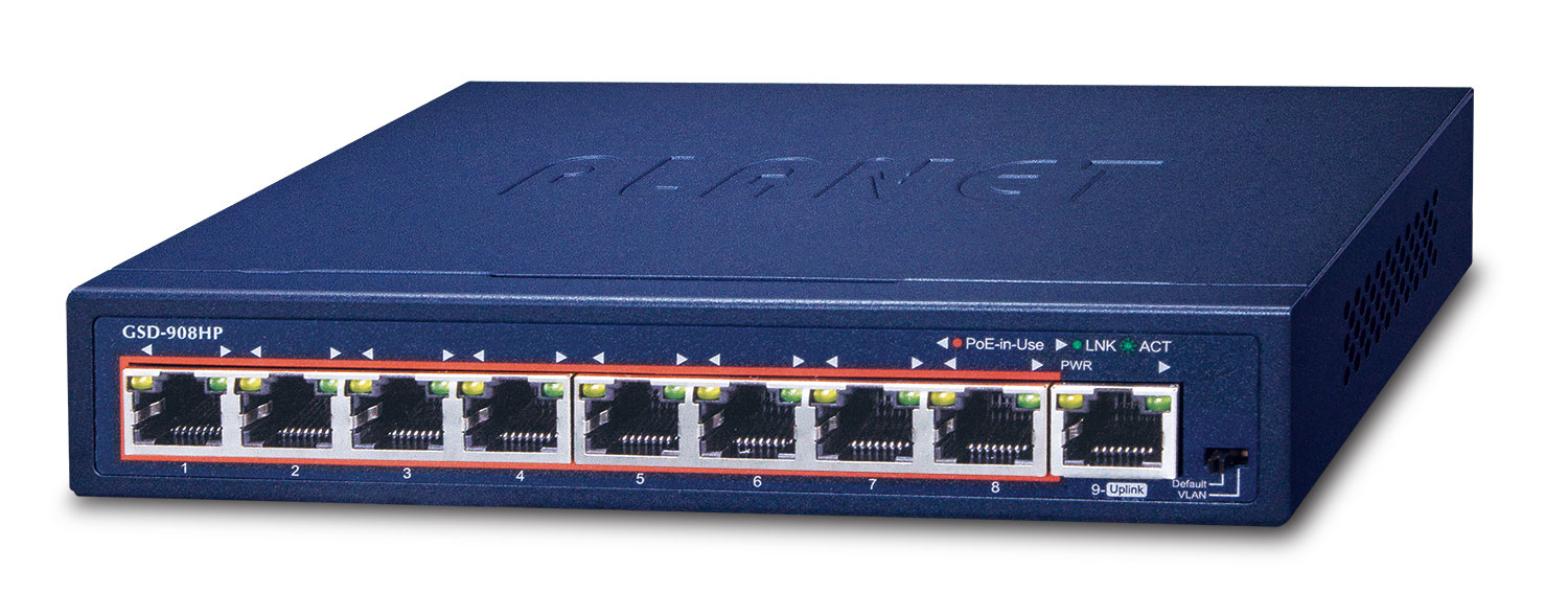PLANET GSD-908HP network switch Unmanaged Gigabit Ethernet (10/100/100