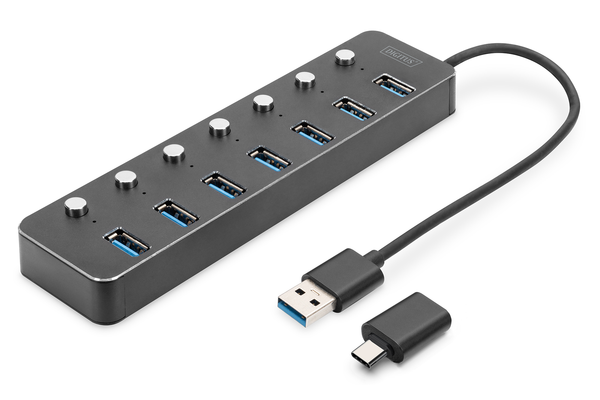Image of Digitus USB 3.0 hub, 7-port, switchable, aluminium housing