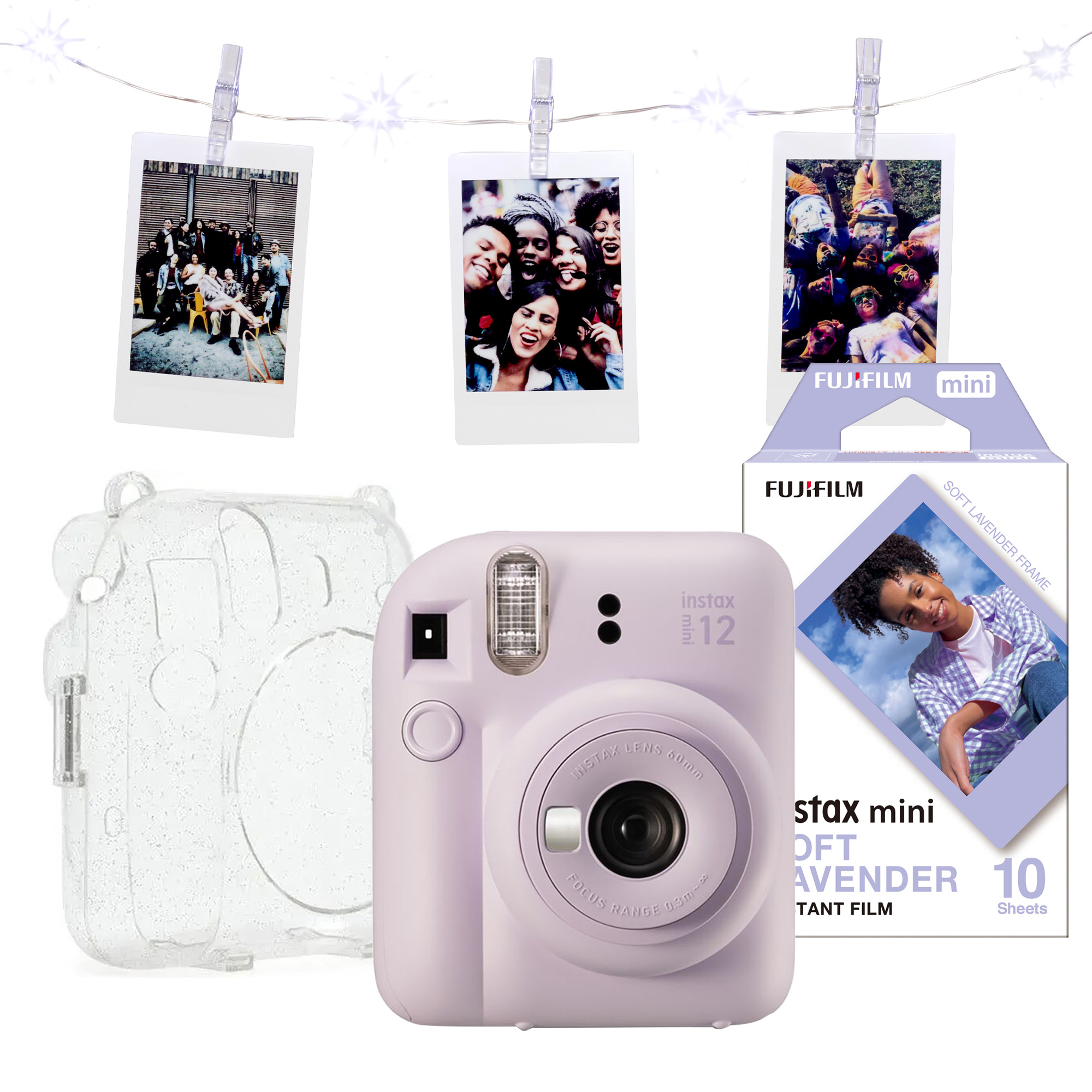 Instax Mini 12 Instant Camera Bundle inc LED Lights, Glitter Case and Soft Lavender 10PK Film - Lilac Purple thumbnail