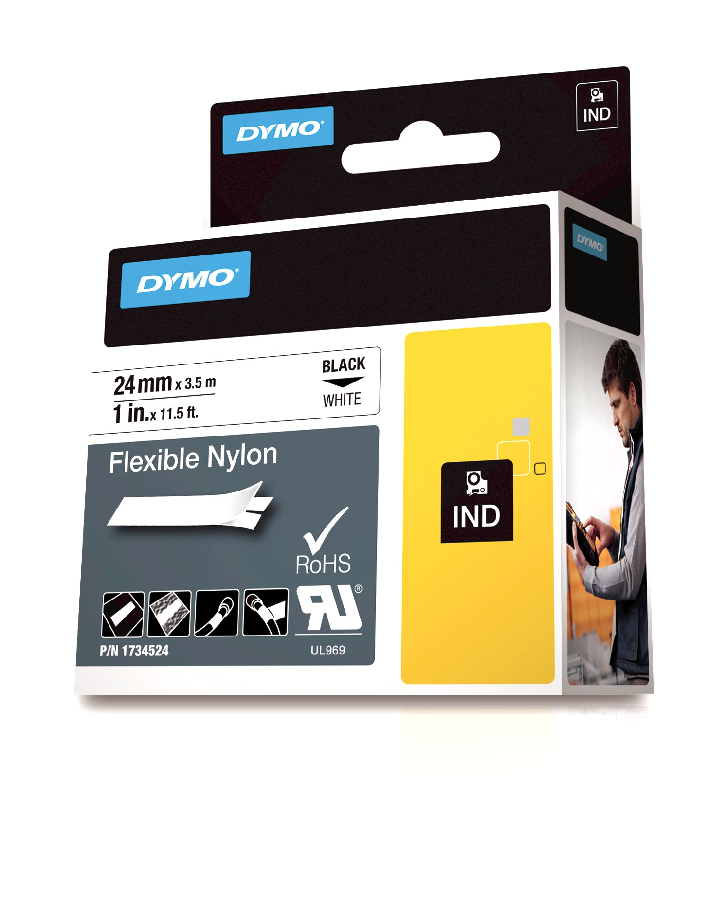 Dymo 1734524/S0773840 Ribbon Nylon flexible black on white 24mm x 3,5m for Dymo Rhino 6-24mm
