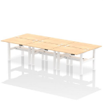 Dynamic Air Back-to-Back W1200 x D800mm Height Adjustable Sit Stand 6 Person Bench Desk With Cable Ports Maple Finish White Frame - HA01810 DD