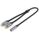 Vention 3.5mm Female to 2-RCA Female Cable Braided Aluminium 0.3m BCOHY