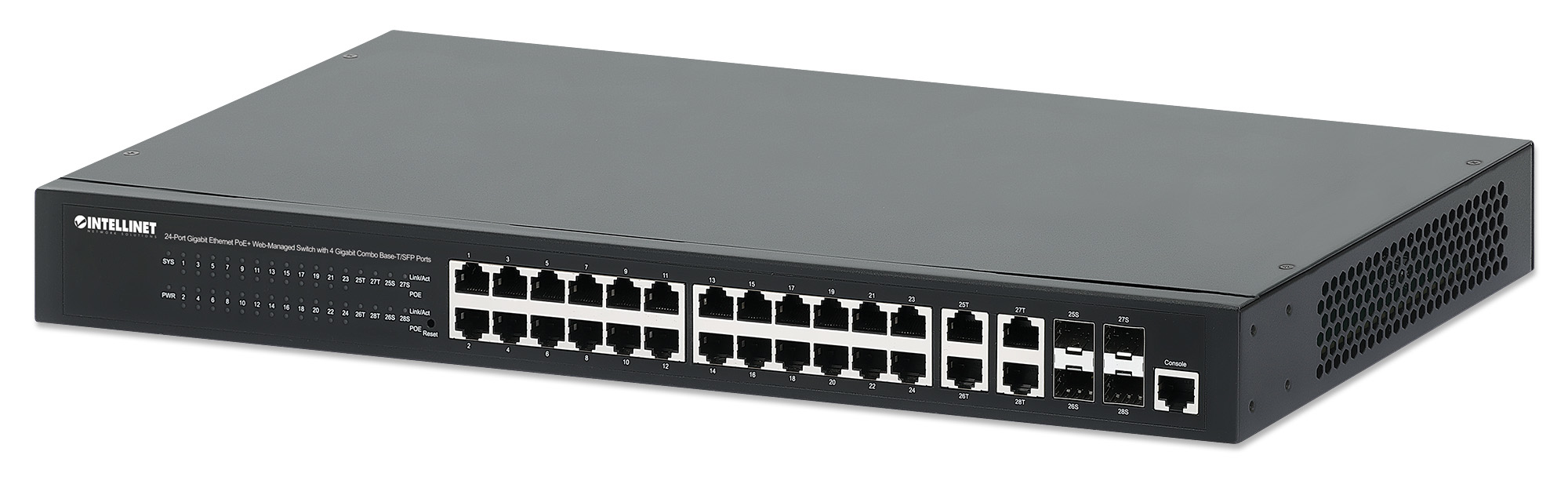 Image of Intellinet 24-Port Gigabit Ethernet PoE+ Web-Managed Switch with 4...