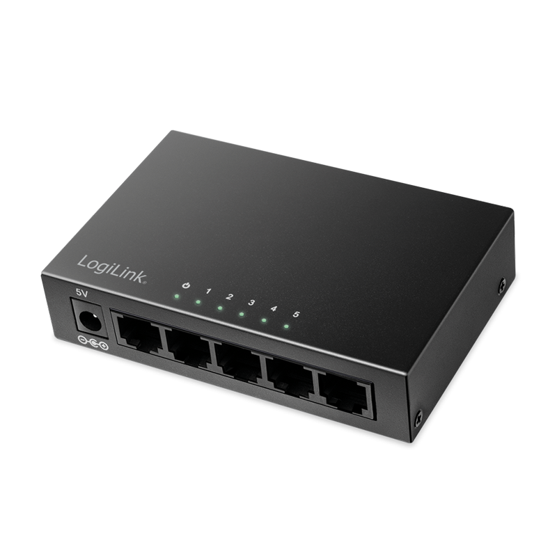 LogiLink Desktop Gigabit Ethernet Switch 5-port. Metal case. Black