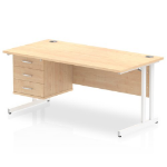 Dynamic Impulse W1600 x D800 x H730mm Straight Office Desk Cantilever Leg With 1 x 3 Drawer Single Fixed Pedestal Maple Finish White Frame - MI002445 DD