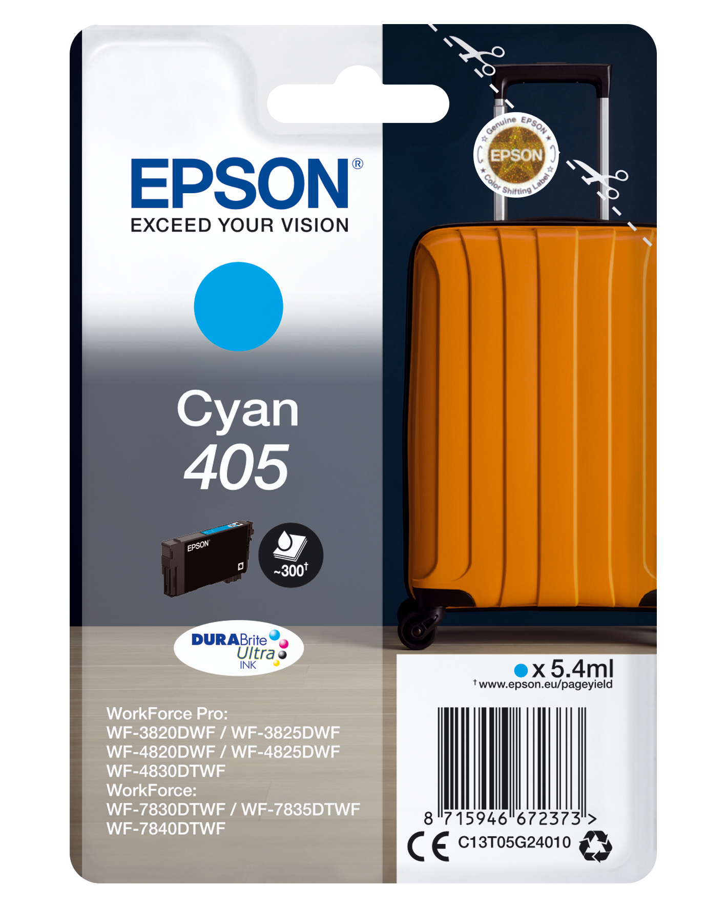 Image of Epson C13T05G24010/405 Ink cartridge cyan, 300 pages 5.4ml for...