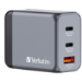 Verbatim GNC-65 GaN Charger 65W with 2 x USB-C PD 65W / 1 x USB-A QC 3.0 (EU/UK/US)