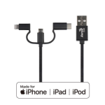 AEROCOOL 3 in 1 MFI Lightning Cable with Matte Black Nylon Braided