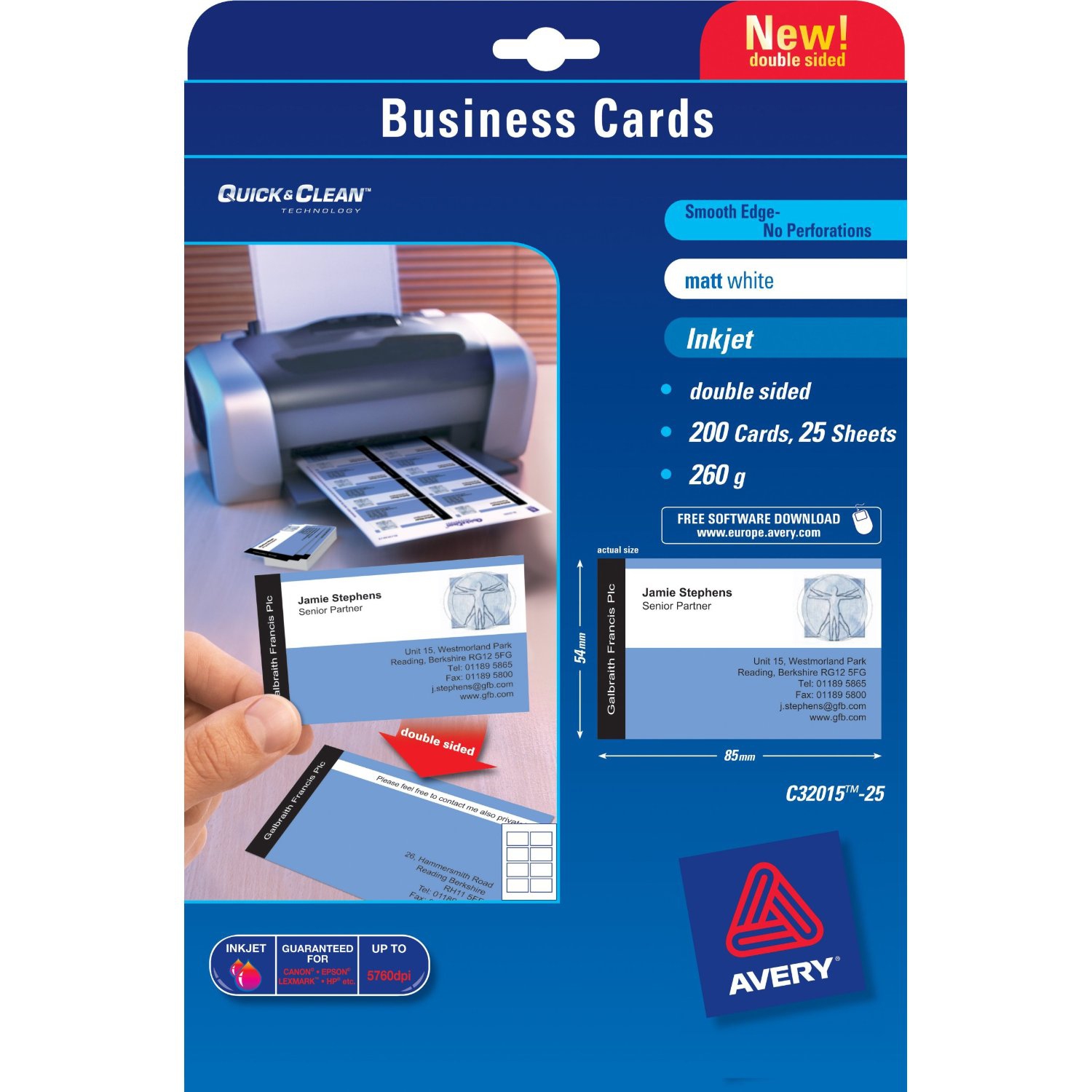 Photos - Office Paper Avery Quick&Clean 85 x 54 mm  business card 200 pc(s) C32015-25(x25)