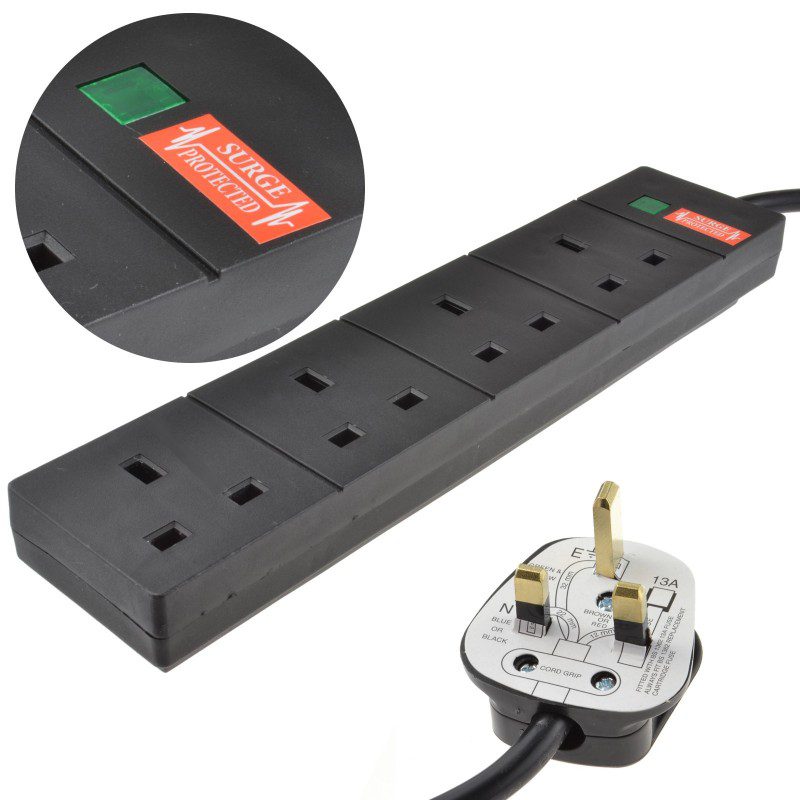 Image of FDL 4 WAY SURGE PROTECTED MAINS EXTENSION - 5M (BLACK)