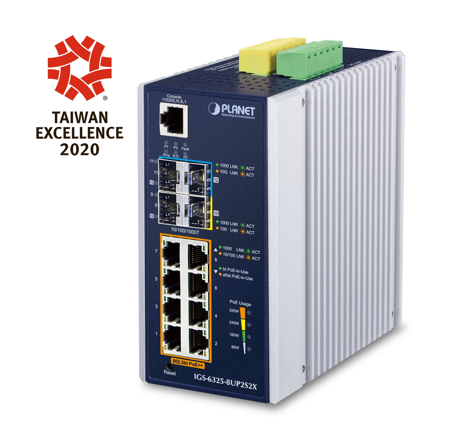 Image of PLANET IP30 DIN-rail Industrial L3 8P Managed Gigabit Ethernet...
