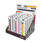 TROIKA Counter display incl. 18 x CONSTRUCTION BASIC multi-function ballpoint pen, presorted (each 3 x PES40/BK, PES40/DB, PES40/NO, PES40/RD, PES40/SI, PES40/YE), for self-service, cardboard, matt, Multicoloured
