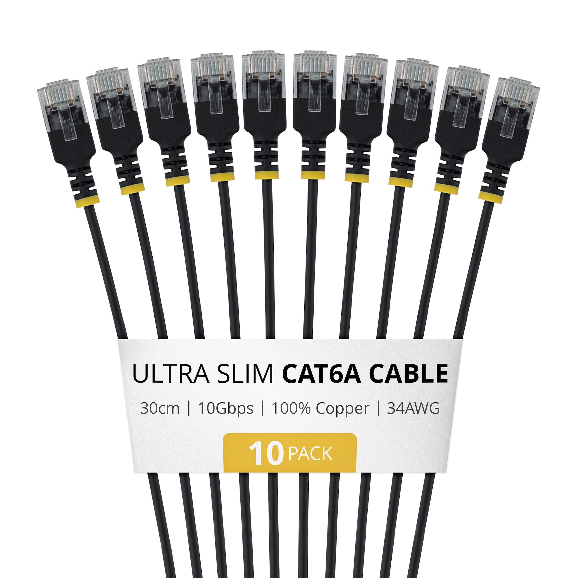 StarTech.com 30cm Black Ultra Slim Cat6A Ethernet Cable. 10 pack. UTP.
