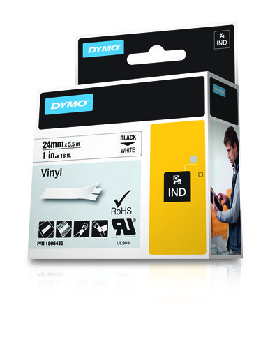 Dymo 1805430 Ribbon Vinyl black on white 24mmx5,5m for Dymo Rhino 6-24mm