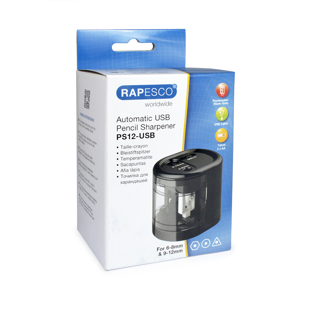 Rapesco PS12-USB Electric pencil sharpener Black, Transparent