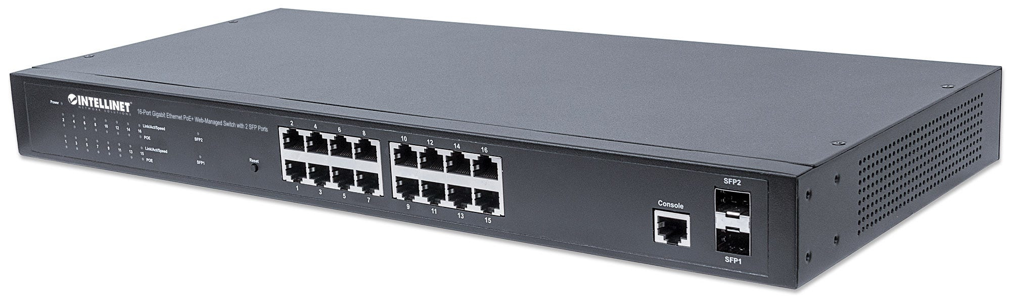 Image of Intellinet 16-Port Gigabit Ethernet PoE+ Web-Managed Switch with 2...