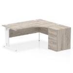 Dynamic Impulse W1600 x D1200 x H730mm Right Hand Crescent Desk Cable Managed Leg With D600mm Desk High Pedestal Grey Oak Finish White Frame - I004096 DD