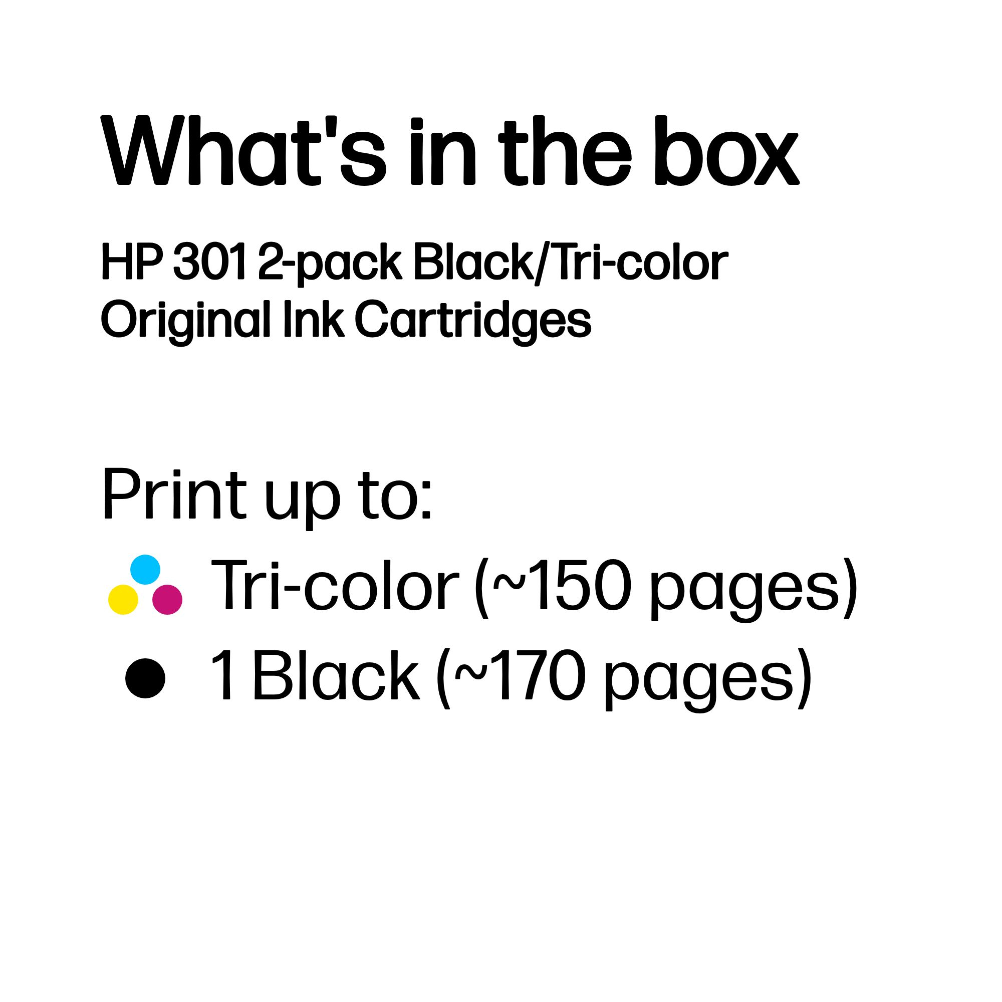 HP 301 Original Ink Cartridge 3-ml Black/Tri-color N9J72AE