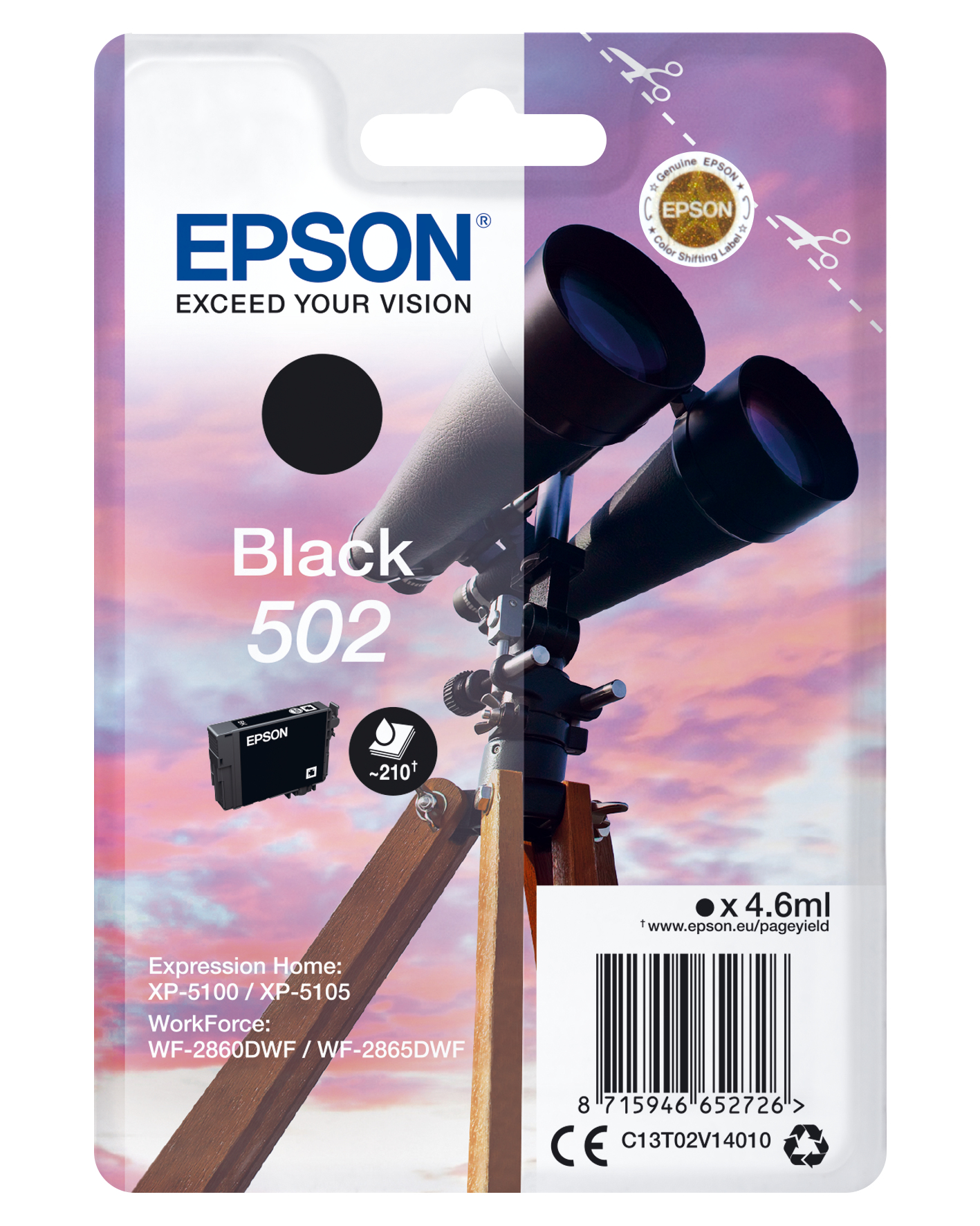 Image of Epson C13T02V14010/502 Ink cartridge black, 210 pages 4,6ml for...