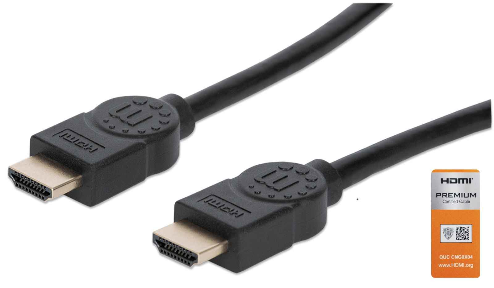 Manhattan HDMI Cable with Ethernet, 4K@60Hz (Premium High Speed), 3m, Male  to Male, Black, Ultra HD 4k x 2k, Fully Shielded, Gold Plated Contacts,  Lifetime Warranty, Polybag
