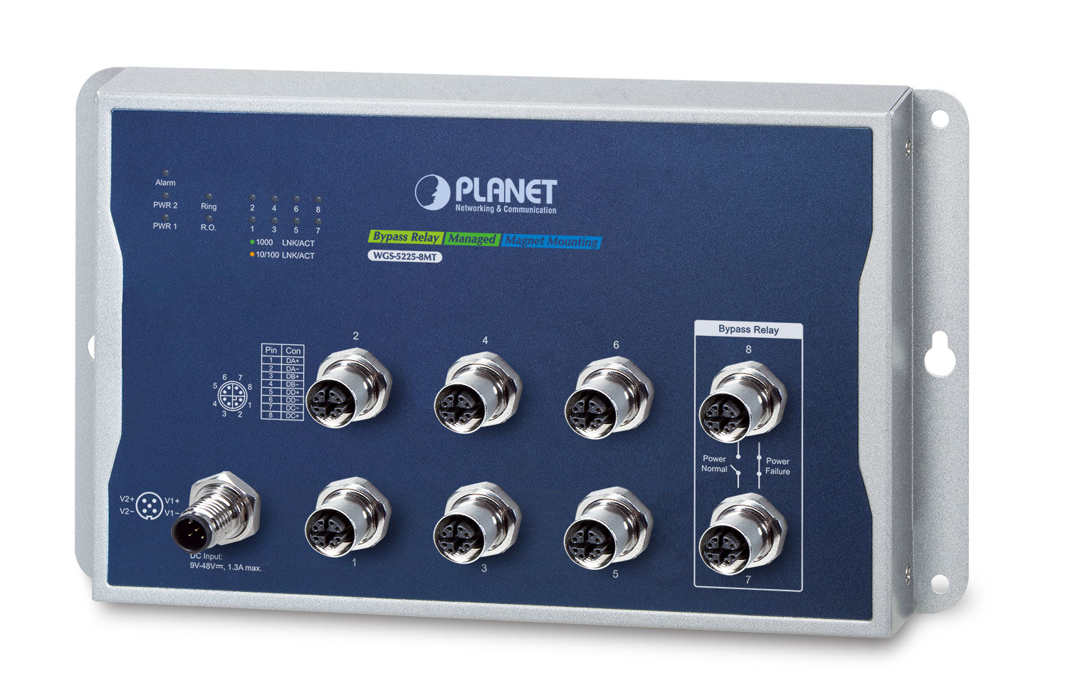 PLANET Industrial L2+ 8-Port Managed L2+ Blue. Grey